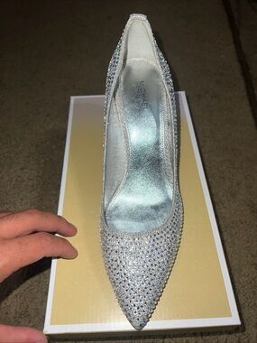 Michael Kors Crystal-Embellished Silver Pointed Toe Heel